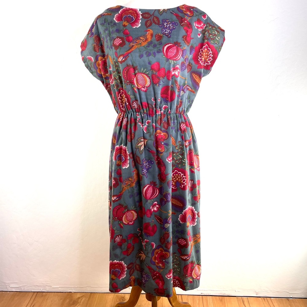 VTG Murray Meisner Midi Floral & Bird Print Dress